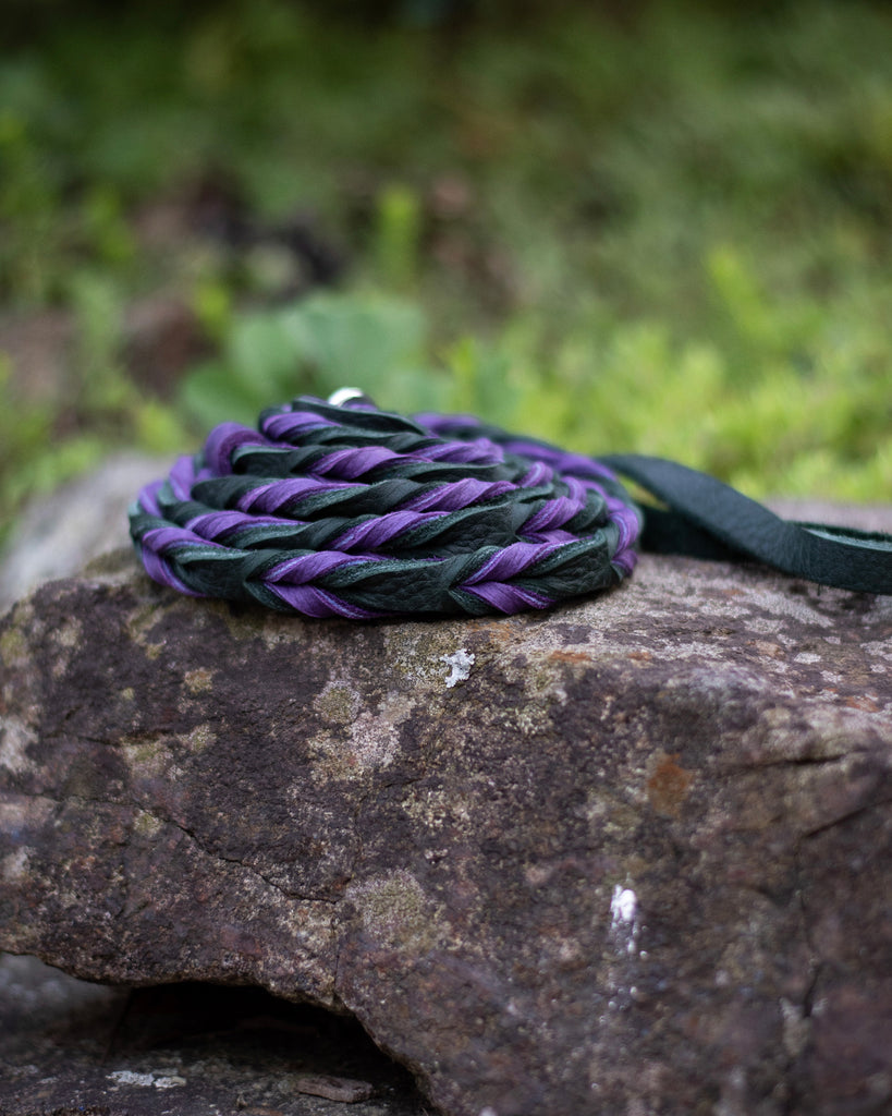 Forest and Purple Bullhide SLIP LEAD - 1/2" wide - 6" long - silver hardware